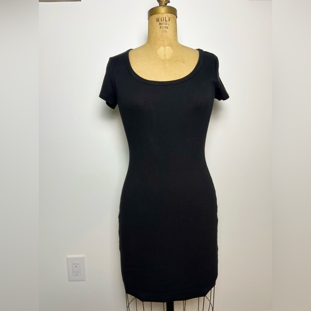 Anthropologie t.La black stretchy ribbed mini dress xxs